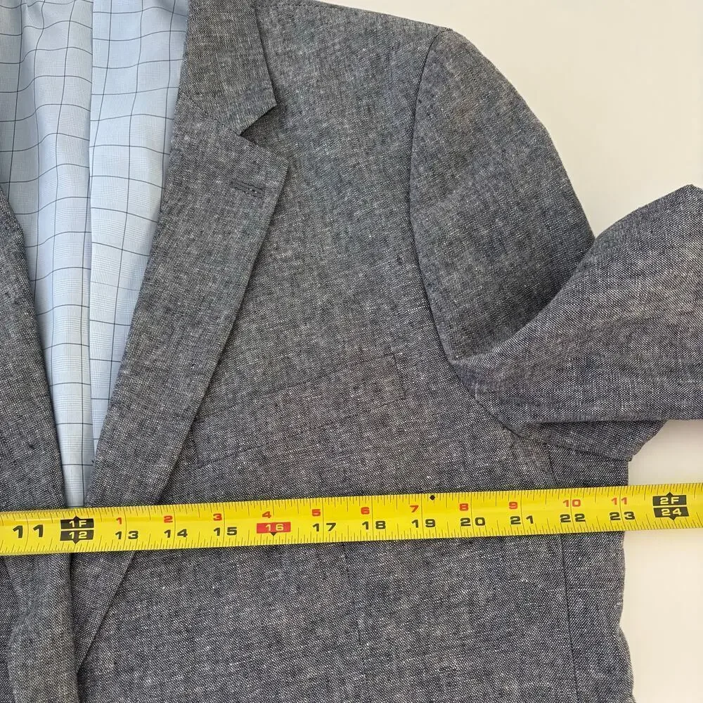 Stafford Linen Cotton Blend Sport Coat Size 46R Grey Breathable Business Casual
